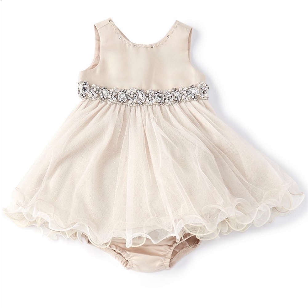 Baby Girls Satin/Mesh Wire-Hem Fit-And-Flare Dress